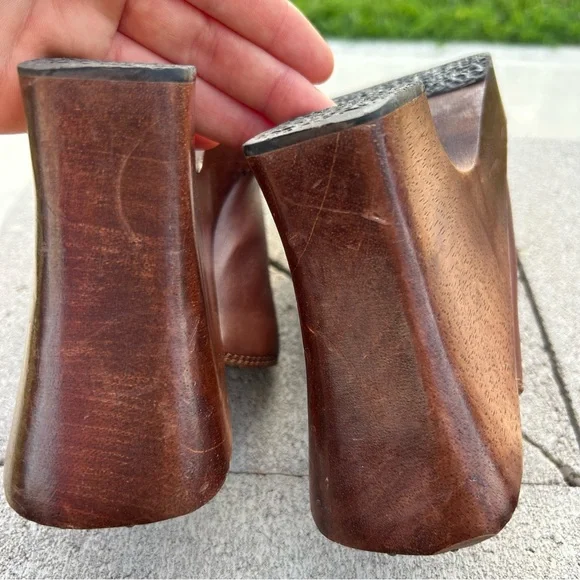 MIA Wooden Leather Studded Platform Heel Mule Clog Shoes Brown 10 - Picture 11 of 16